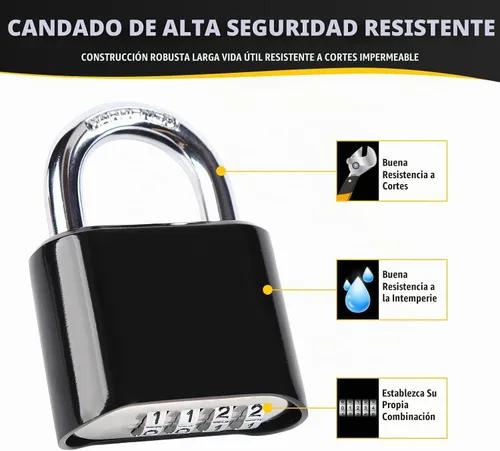 Vista 4 de Candados de combinación para exteriores, 4 dígitos, candado de combinación resistente al agua, candado de alta seguridad con combinación