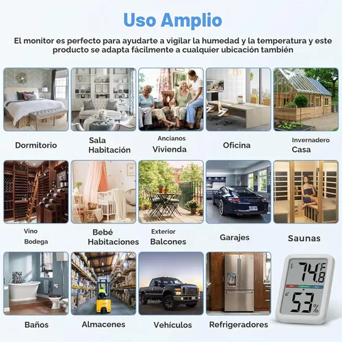 Vista 7 de Termómetro digital higrómetro Thlevel, termómetro de habitación con pantalla LCD grande, termómetro de pared de humedad interior con alta precisión