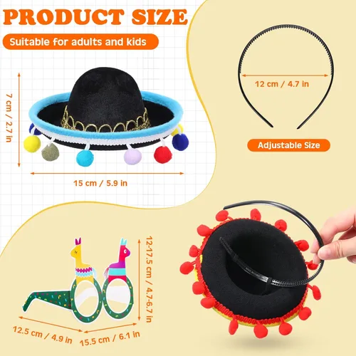 Vista 2 de Silkfly 12 piezas de suministros de fiesta incluyen 6 diademas de tela con sombrero de paja con 6 piezas de decoraciones de fiesta, anteojos