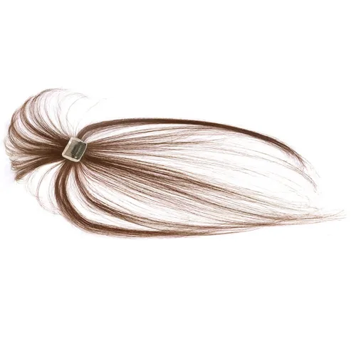 Vista 4 de Flequillo de aire de cabello humano atado a mano de 6 pulgadas con patillas largas, una pieza, extensiones de cabello humano con flequillo