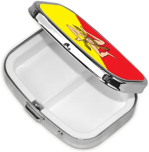 Vista 2 de Pastillero cuadrado con bandera siciliana, organizador de medicina de viaje, compartimentos portátiles, pastillero de metal