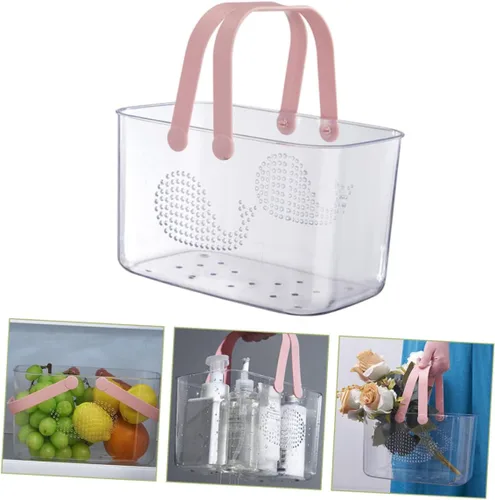 Vista 4 de Cesta de ducha de plástico de gran capacidad, mango fácil de limpiar para organización de baño, pescado rosa