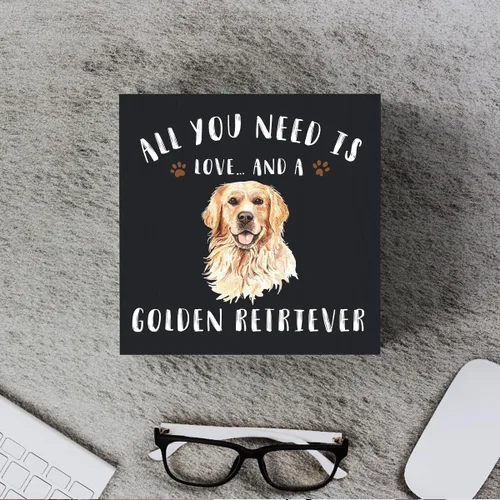 Vista 4 de Divertida caja de madera Golden Retriever con texto en inglés All You Need is Love and a Golden Retriever