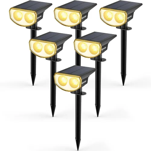 Vista 7 de Kyosho Luces solares que cambian de color al aire libre, 38 LED RGBW impermeables, luces solares de paisaje con 9 modos de iluminación, foco