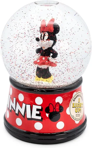 Vista 3 de Disney Minnie Mouse - Globo de nieve iluminado con purpurina giratoria, decoración del hogar para artículos esenciales de habitación de niños