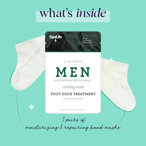 Vista 2 de Spa Life - Juego de calcetines hidratantes y bálsamo reparador de pies de menta refrescante para hombre, máscara hidratante revitalizante