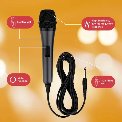 Vista 3 de [Usado] Singing Machine Micrófono con cable para karaoke (negro) - Micrófono vocal dinámico unidireccional - Micrófono enchufable para máquina