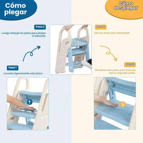 Vista 7 de Onasti Taburete plegable para niños pequeños para lavabo de baño, taburete ajustable de 3 pasos para niños, taburete de entrenamiento para orinal