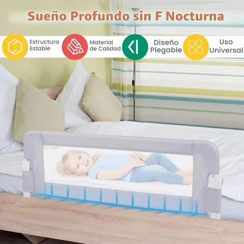 Vista 7 de BABY JOY - Barandillas de cama para niños pequeños, extralargas, protector de cama de seguridad abatible para cuna convertible, barandilla plegable