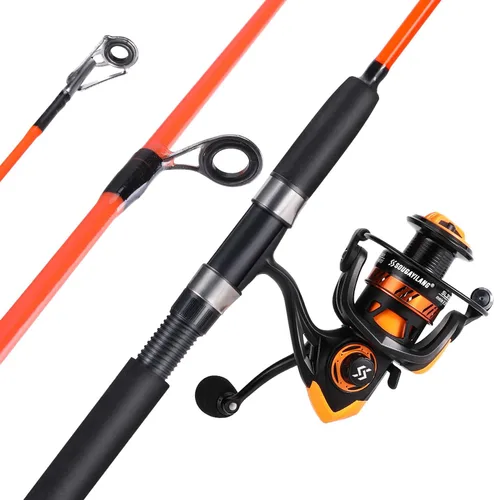 Vista 10 de Sougayilang Combo de Caña de Pescar y Carrete para Pesca de Bagre, Combo Giratorio de 2 Piezas, Caña de Pescar Duradera de Grafito y Blancos