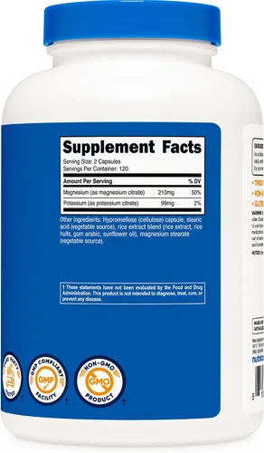 Vista 4 de Nutricost Potasio (99 mg) Citratos de magnesio (210 mg), 240 cápsulas, sin OMG, sin gluten