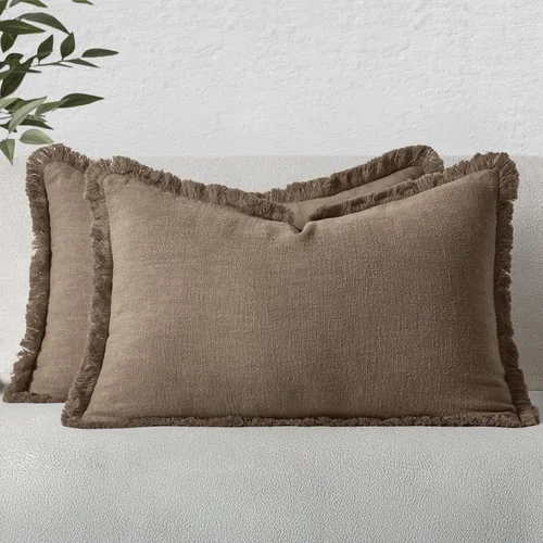 Vista 59 de MIULEE Juego de 2 fundas de almohada decorativas de lino neutro con flecos, fundas de cojín de estilo bohemio con borlas para sofá, cama, sala