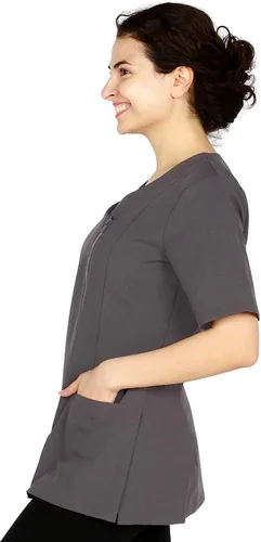 Vista 3 de Iris Professional Salon Smock, chaqueta de estilista, uniforme de cosmetología, a prueba de lejía Gris
