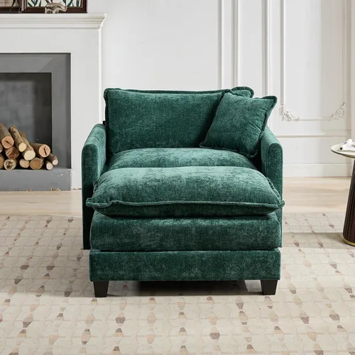 Vista 71 de Sofá seccional modular verde de 111.5", sofás seccionales grandes de 3 plazas para sala de estar, sofá nube oversized de tela chenille con otomana