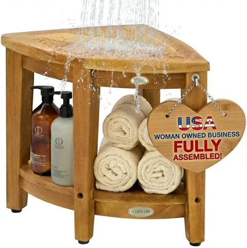 Vista 11 de EcoDecors Snazzy Corner Banco Taburete Asiento Silla de Ducha Impermeable de Madera de Teca Para Ducha Interior Proporciona Seguridad