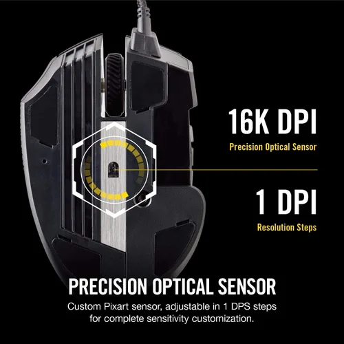 Vista 6 de Corsair Scimitar Pro RGB - Mouse para juegos MMO - Sensor óptico de 16,000 DPI - 12 botones laterales programables - Negro