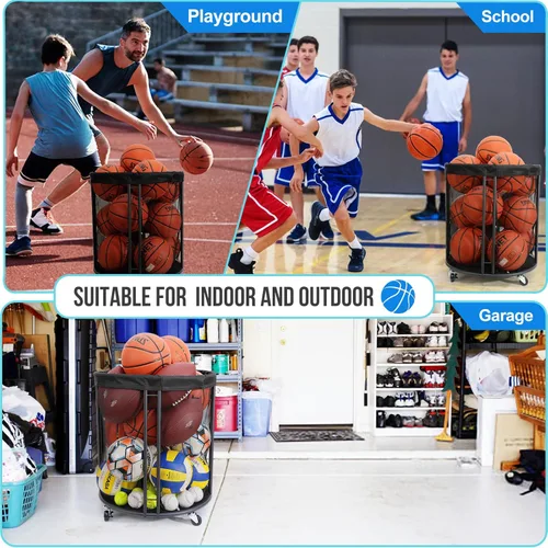 Vista 5 de Ball Storage Bin for Garage, Balls Holder for Soccer, Basketball, Ball Cart, Rolling Basketball Rack for Outdoor, Indoor