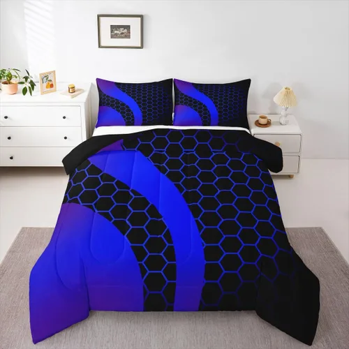 Vista 14 de Feelyou Juego de ropa de cama abstracta suave para niños y niñas, juego de edredón geométrico tamaño individual, edredón de rayas de microfibra