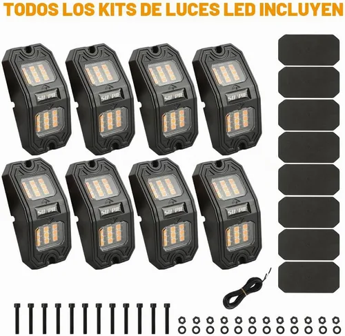 Vista 4 de SUNPIE 8 cápsulas de luz LED de roca ámbar de conexión rápida, 18 chips de ángulo amplio, cables de extensión de 4M para cada luz, almohadillas
