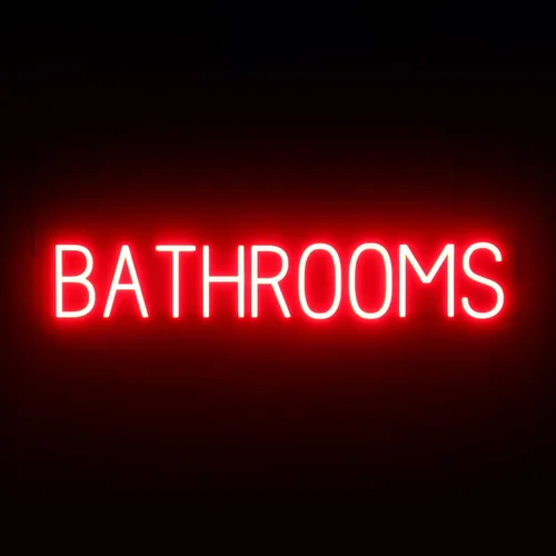 Vista 25 de SpellBrite Letrero de MEN para baños de negocios Letreros relacionados con el baño con aspecto de neón, luz LED azul 13.8 x 6.3 pulgadas