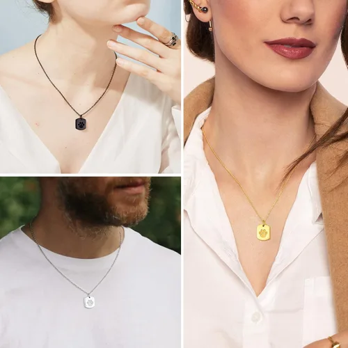 Vista 135 de FindChic Collares personalizados con urna para cenizas, barra vertical, gato, luna, reloj de arena, garra de perro, acero inoxidable, chapado en oro