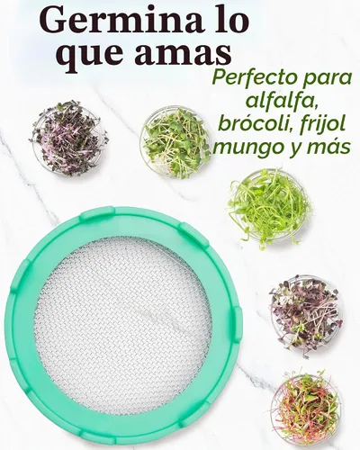 Vista 3 de Elementi - Tapas para germinar para tarros de boca ancha (juego de 2), kit de tarro de germinación para brotes orgánicos, kit de cultivo de brotes