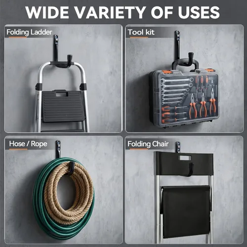 Vista 3 de Ganchos de almacenamiento de garaje, perchas de utilidad en J resistentes para montaje en pared