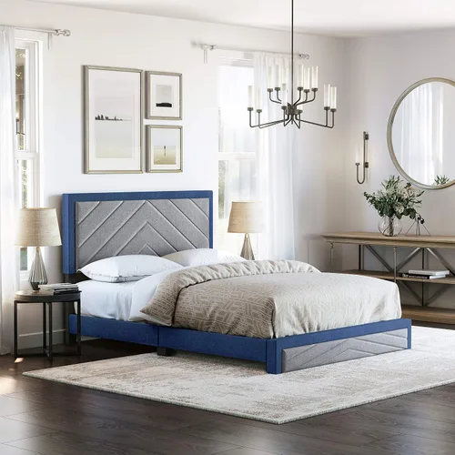 Vista 18 de Boyd Sleep Beaumont - Cama de plataforma tapizada con cabecero, base de colchón con 14 soportes de listones de madera, no requiere somier, piel Gris