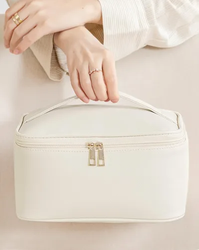 Vista 5 de HBlife Bolsa de maquillaje de viaje portátil y bonita bolsa de cosméticos de cuero, bolsa de maquillaje grande, organizador de maquillaje, bolsa