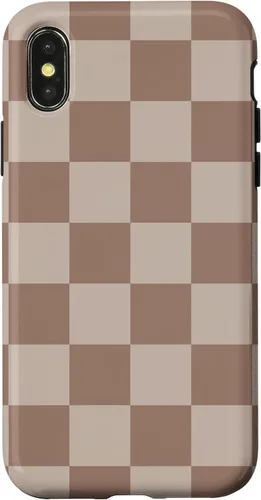 Vista 5 de Funda para iPhone 16 marrón con diseño de cuadros grandes, color beige estético marrón