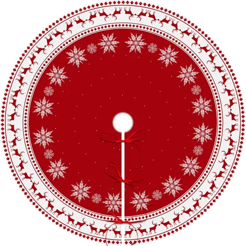 Vista 7 de Lukisesy Falda de Árbol de Navidad de 48 Pulgadas, Falda Grande de Árbol de Navidad con Copos de Nieve y Reno, Falda Rústica de Árbol de Navidad
