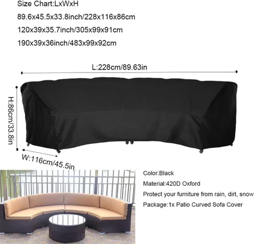 Vista 2 de SUNSURE Funda de sofá curvada para exteriores de 89 x 45 x 33 pulgadas, funda impermeable para muebles de patio, protector de sofá curvo seccional