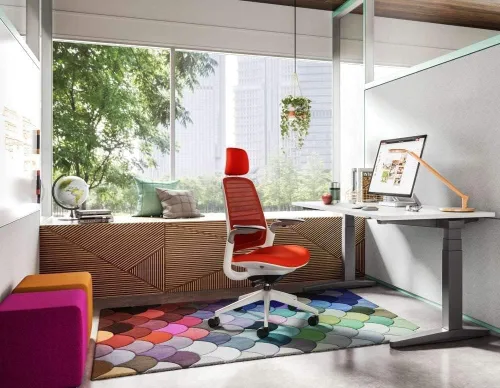Vista 2 de Steelcase Silla de oficina serie 1 con reposacabezas, marco de grafito, regaliz Cogent Connect