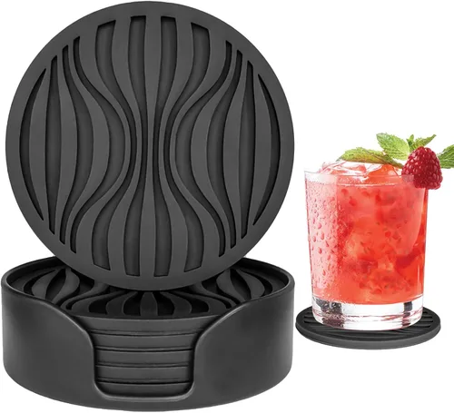 Vista 18 de Paquete de 6 posavasos para bebidas con soporte, tapete de silicona antideslizante, posavasos de goma vivos para bebidas calientes o frías, se