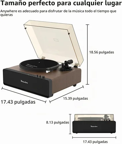 Vista 8 de Tocadiscos de vinilo con altavoces integrados, tocadiscos Bluetooth todo en uno para 33/45 RPM, tocadiscos de alta fidelidad para discos de vinilo