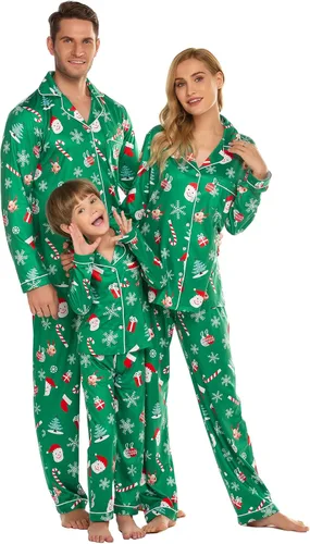Vista 2 de Ekouaer - Conjunto de pijama de manga larga y botones, motivos navideños a juego para la familia, tallas de la S a la XXL