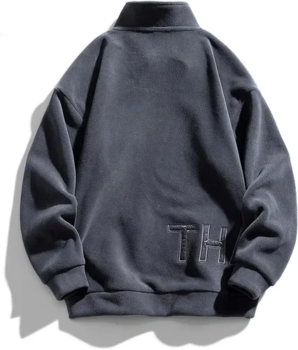 Vista 2 de Flygo Sudadera de forro polar para hombre, con forro de sherpa, de gran tamaño, con media cremallera