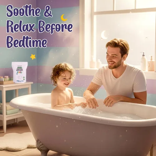 Vista 2 de Aromasong Sal del Mar Muerto para niños con aloe vera - Calmante, calmante y listo para dormir - Paquete resellable a granel de grano fino de 4