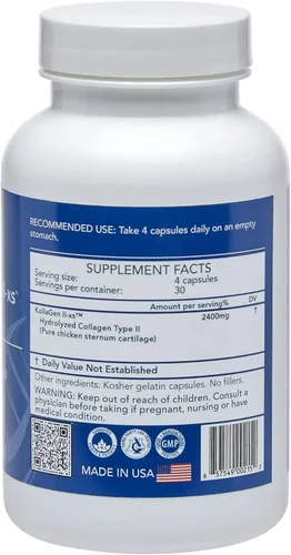 Vista 6 de Longevity by Nature Extra Strength KollaGen II-XS- Colágeno tipo II con ácido hialurónico, condroitina y glucosamina – Soporte para articulaciones