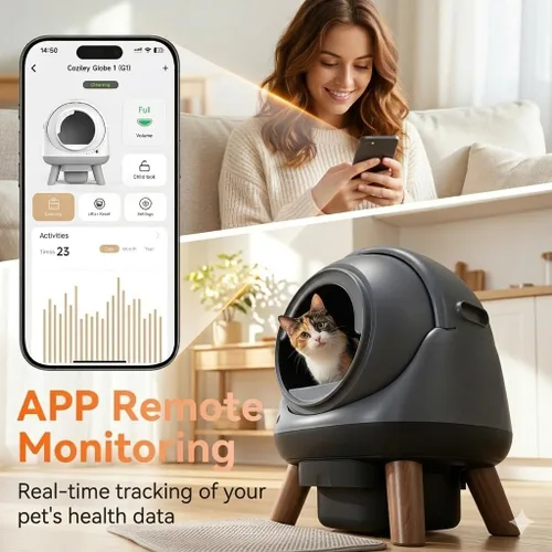 Vista 7 de Caja de arena autolimpiante Coziley G1 para varios gatos, caja de arena automática para gatos con control inteligente de aplicación y monitoreo