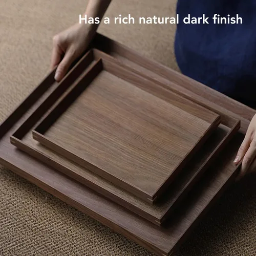 Vista 6 de Bandeja de madera de nogal negro, bandejas rectangulares de madera para servir, bandeja grande de madera oscura, bandeja decorativa rectangular