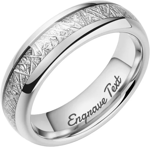 Vista 10 de THREE KEYS JEWELRY - Anillo de boda de tungsteno de 4 mm, 6 mm, 8 mm, con meteorito imitado, banda plateada pulida negro (8mm black)