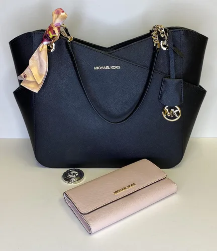 Vista 2 de Michael Kors MICHAEL Michael Kors Jet Set Travel Large Chain Shoulder Tote bundled Jet Set Travel Trifold Wallet