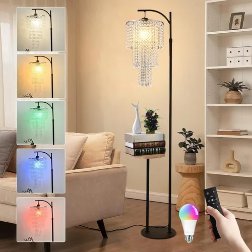 Vista 12 de ZECOXOL Lámpara de pie de arco para sala de estar, lámpara de pie moderna con control remoto, lámparas de pie de cristal regulables, lámpara de pie