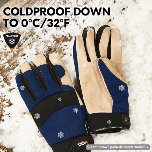 Vista 4 de Vgo... 1 par de guantes de trabajo de seguridad de cuero de piel de cerdo con forro para 32℉ o superior, cálidos para invierno frío, almacenamiento