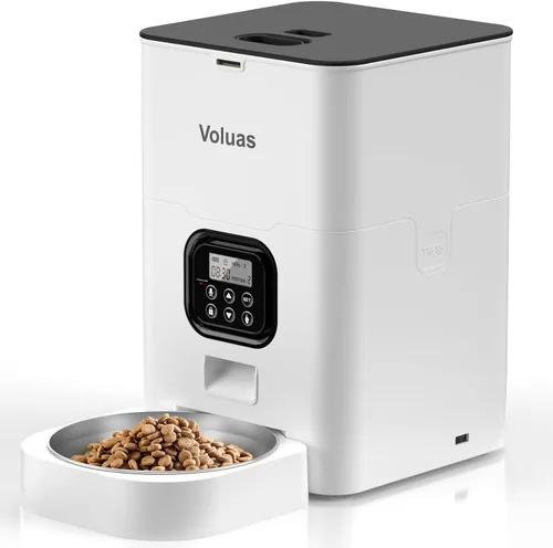 Vista 8 de VOLUAS Comedero automático para gatos, dispensador de alimentos secos con Negro transparente