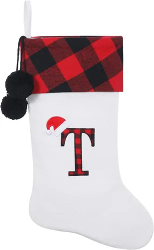 Vista 20 de Calcetines de Navidad bordados con monograma inicial de 20 pulgadas, decoración de Navidad, calcetines personalizados, decoración de temporada