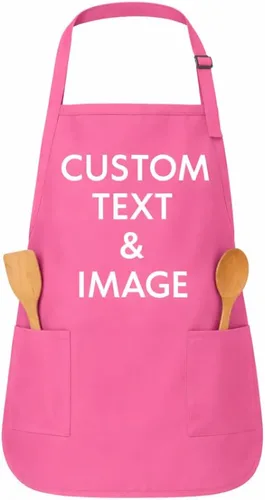 Vista 15 de Delantal personalizado con nombre o logotipo personalizado, cuello ajustable, 2 bolsillos, mezcla de algodón de fácil cuidado