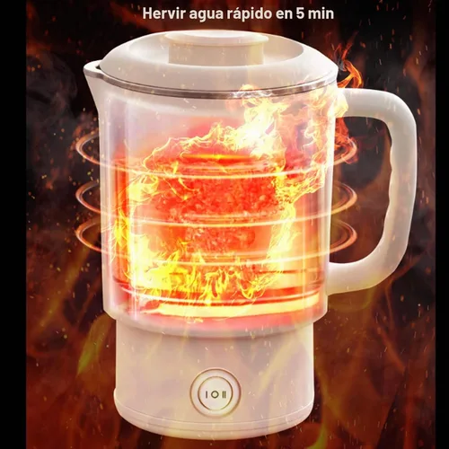 Vista 2 de CCYLEZ Hervidor eléctrico portátil de 20.3 fl oz, hervidor de viaje plegable de acero inoxidable, espumador de leche, cafetera con control
