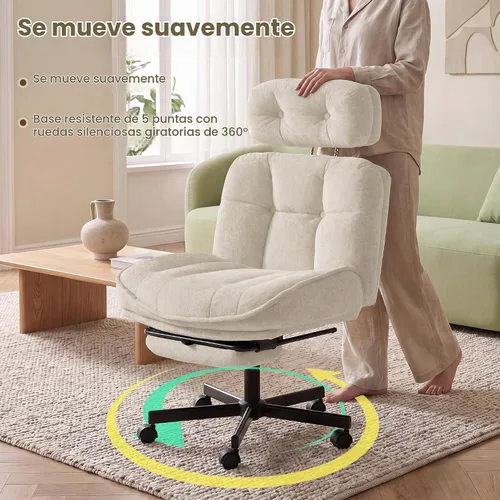 Vista 4 de FiveWillowise Silla de oficina con respaldo alto Criss Cross con reposapiés Blanco